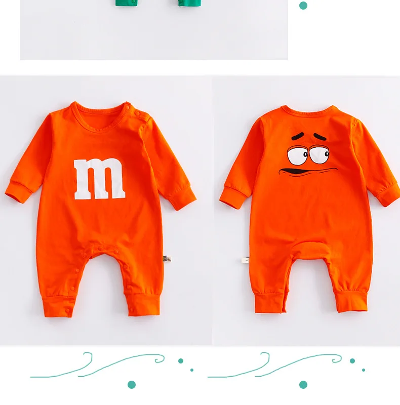 New Fashion Baby Boy Girl Letter M Romper Newborn Kids Long Sleeve Cartoon Printing Jumpsuit Casual Infant Clothing Outwear