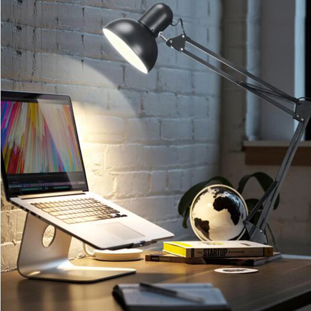 Kaufen LED Schreibtisch Lampe Lange Schaukel Arm Falten Buch Lesen Lichter E27 E26 LED Clamp Tisch Licht AC85 265V (Nicht Enthalten die Lampe)