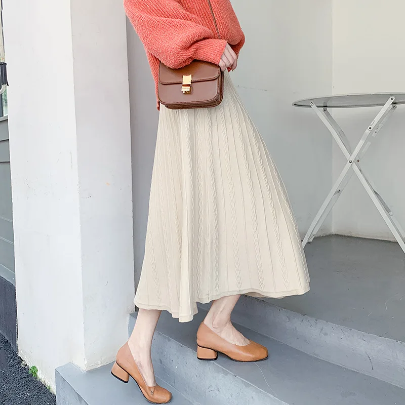 

Photo Shoot Korean-style Versatile Knitted Skirt 2019 Autumn New Style Mid-length Linen Flower Color Sweater Dress Women