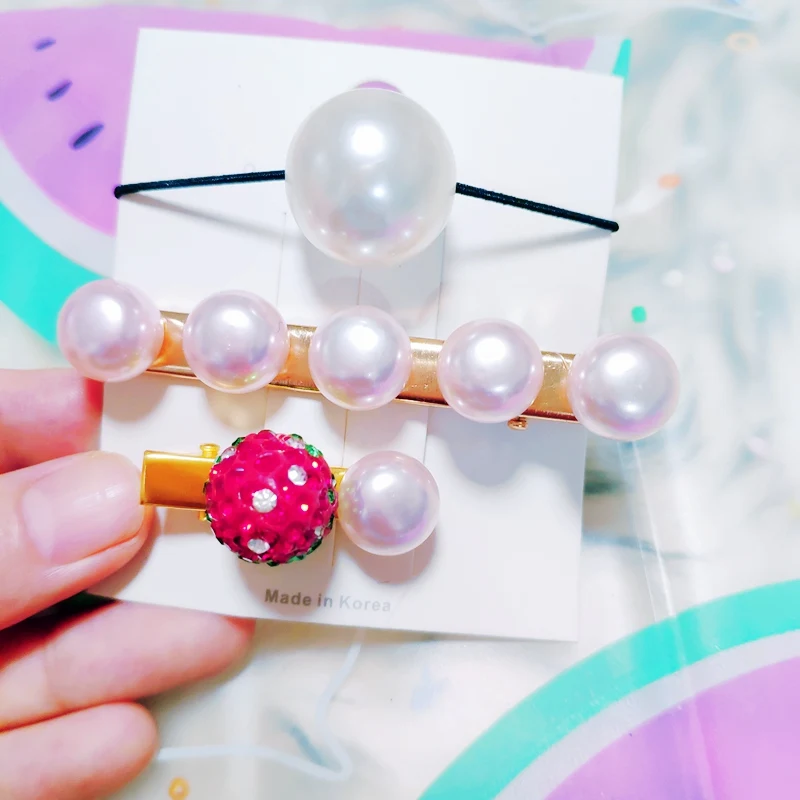 

Strawberry Rhinestone Hair Clip Headband Fruit Hairpins Simulation pearl Women Hairpin Headwear Elastic Bands Hair Accessories