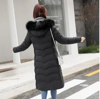 Cotton Hot Sale Solid Full Pockets Zippers Female Long Coat New Slim Parka Padded Jacket Winter Thick Warm Windbreaker - Цвет: black