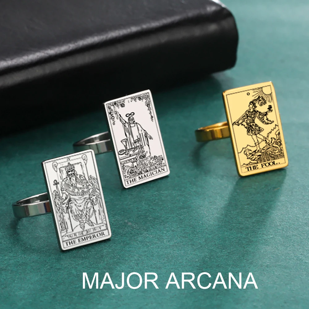 Skyrim Tarot Cards Rings Women Men Stainless Steel Astrology Finger Rings Major Arcana Amulet Jewelry Trend Gift for Friend stainless steel ring,finger ring