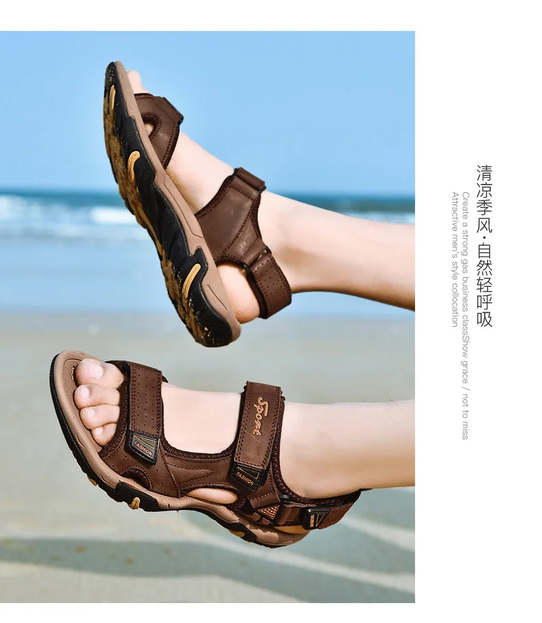 Summer New Style Genuine Leather Sandals Men Full-grain Leather Sandals Casual Outdoor Sandals