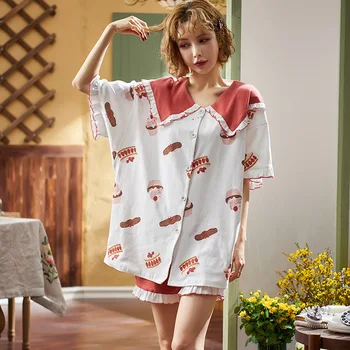 

Summer Women Homewear Sweet Pijama Print&solid Sleep Set PJ Set Student Pajamas Cute Pyjamas Cotton Lingerie Night Suit 2PCS