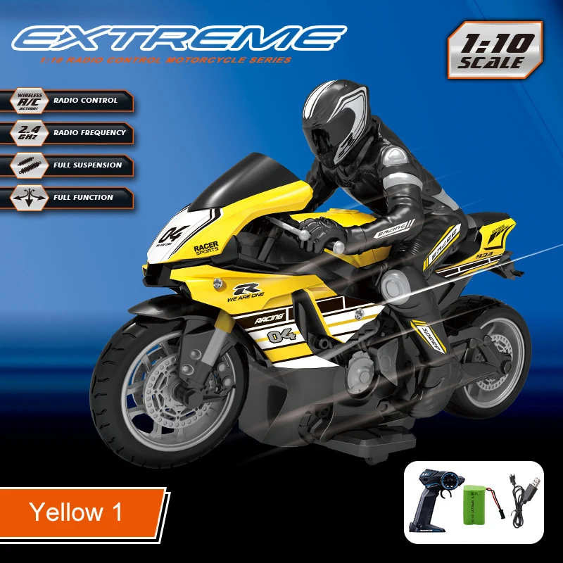 25KM/H High Speed Racing Remote Control Motorcycle 1:10 Large Scale 2.4GHz TPR Soft Tires Recharging Electric RC Toy For Child 4