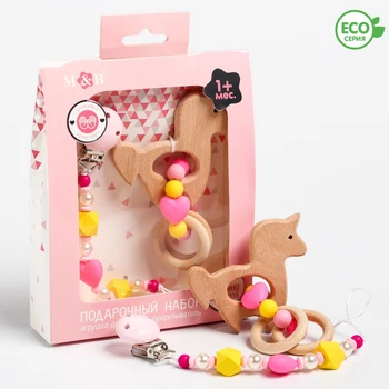 

Gift set: holder for pacifiers and teether "Princess"