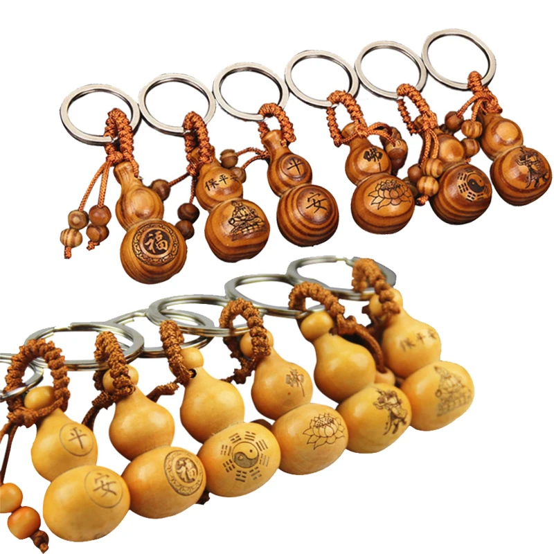 

Peach wood ping an fulu car key chain guanyin peace gourd key chain car key ornaments pendant calabash auto keychain decoration