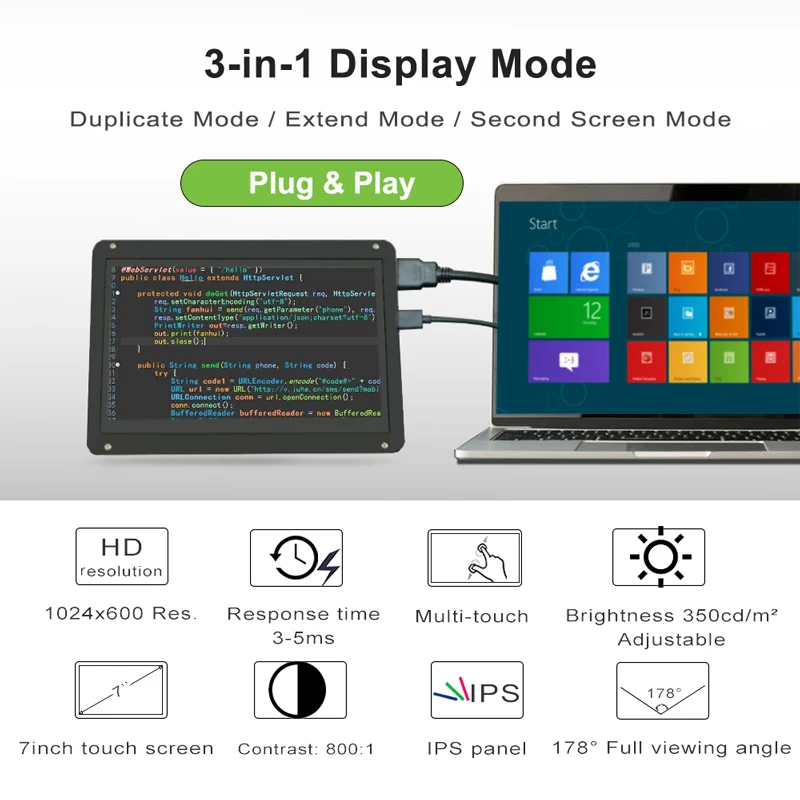 Polegada Raspberry pi Tela Sensível ao Toque 1024x600 Ips Tela de Exibição Hdmi Pequeno Monitor para Windows Rpi b Mais a Novo 10.1 - Imagem 4