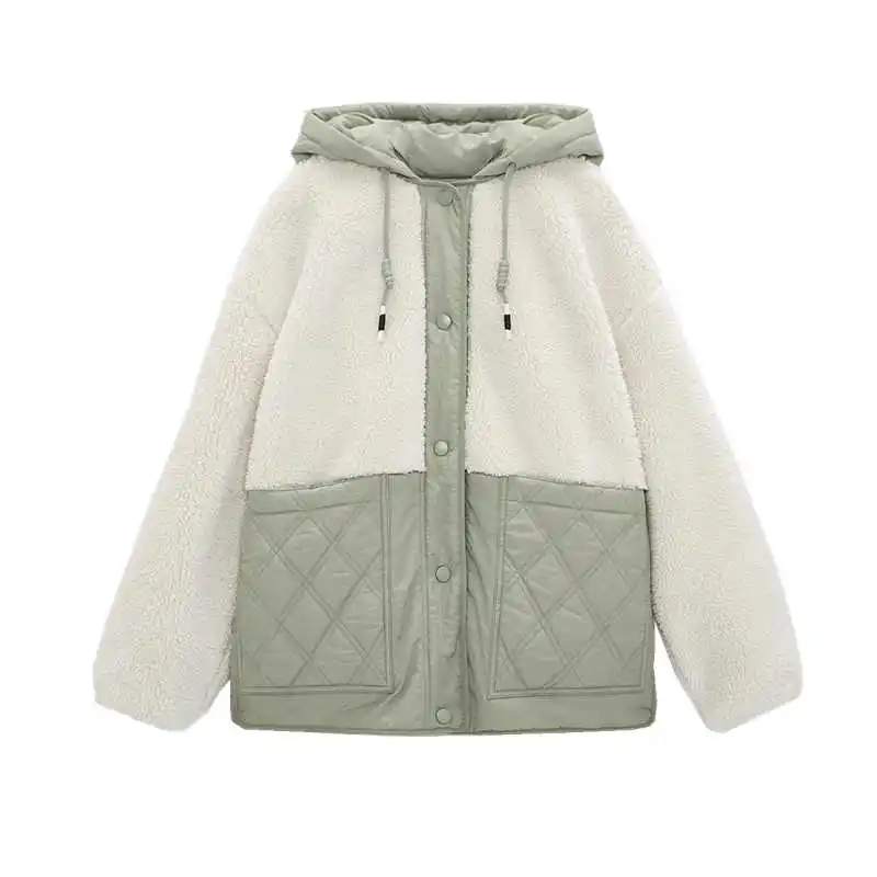 

New winter women's coat stitching big pockets to keep warm plus cashmere lamb wool fleece cotton jacket