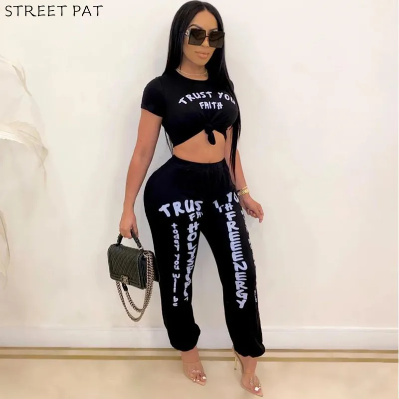 Женский комплект одежды из двух предметов летний спортивный костюм с буквенным