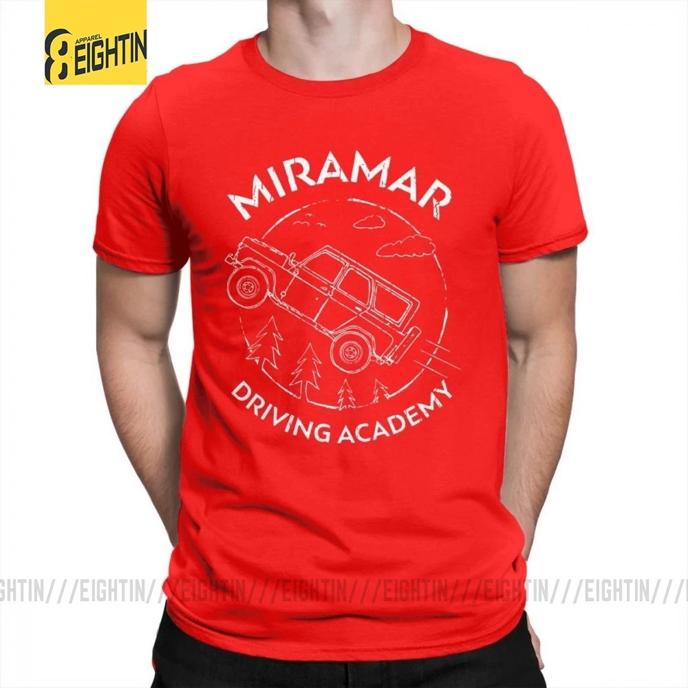 Забавные футболки PUBG Miramar для вождения, Academy, футболки с круглым вырезом, большие размеры, футболки, хлопок, футболки с коротким рукавом для мужчин, большие размеры - Цвет: Красный