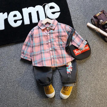 

Toddler Boys Sets Spring Autumn Baby Boys Clothes long Sleeve Plaid shirt + jeans 2pcs Cotton Suits Children Clothing Tracksuits