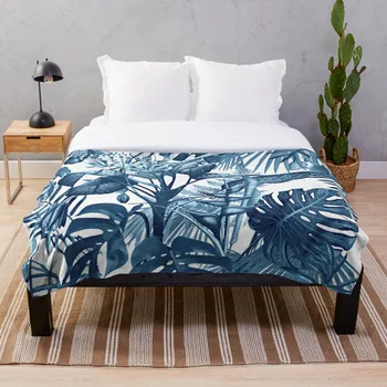

Tropical Flora Blue Throw Blanket Soft Sherpa Blanket Bed Sheet Single Knee Blanket Office Nap Blanket