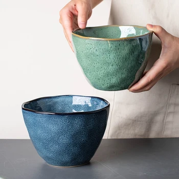 

Nordic Creative Ceramic Tableware Malachite Green Fruit Salad Dessert Bowl Simple Irregular Soup Bowl Instant Noodle BowlLB81509