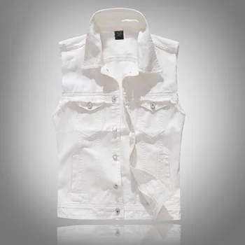 

2020 Autunmn Jean Jacket Men's Denim Vest Jean Coats Waistcoat Men White Sleeveless Jacket Male Tank Plus Size 6XL
