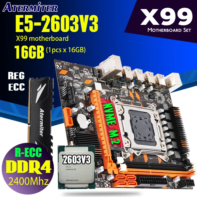 X99 DDR4 1 x RECC DIMM материнская плата комбо Xeon E5 2603 V3 LGA2011-3 CPU 1*16GB = 16GB PC4 RAM 2400MHz REG ECC память