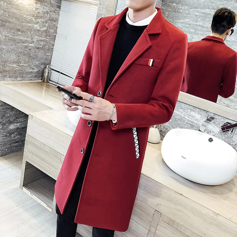 Gabardina larga Vintage para hombre, abrigos rojos, de estilo británico, elegante, color gris, y negro|Zanja| - AliExpress