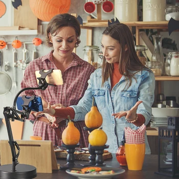 

Disc Double Phone Holder Universal Lazy Holder Desk Adjustable Clip Bracket Fill Light Mobile Phone Holder Table Round Bracket