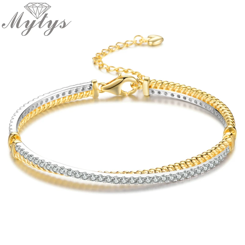Mytys Золото Серебро двойная цепь браслеты для женщин микс Два Тона Золотой браслет трехступенчатый дизайн B1151