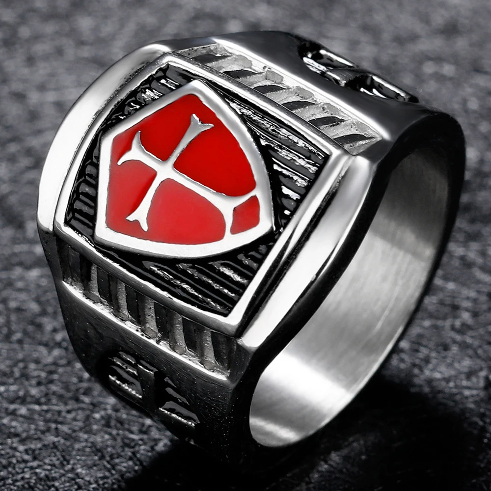 Men's Templar Massive Finger-ring With Cross Shield Symbols Signet Army Rings For Men Stainless Steel Battlefield Origins