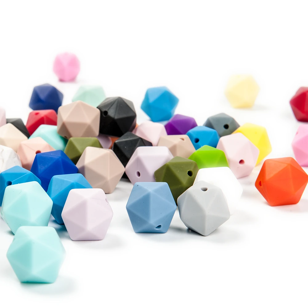 Cute-idea 10pcs 14mm Silicone Icosahedron Beads BPA Free Baby Teething Chewable Beads DIY Pacifier Chain Toys Infants Goods