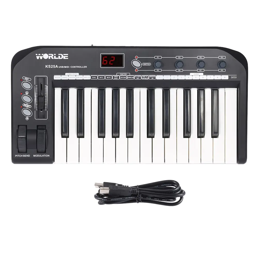 

Professional KS25A Portable 25-key USB MIDI Keyboard Controller with USB Cable