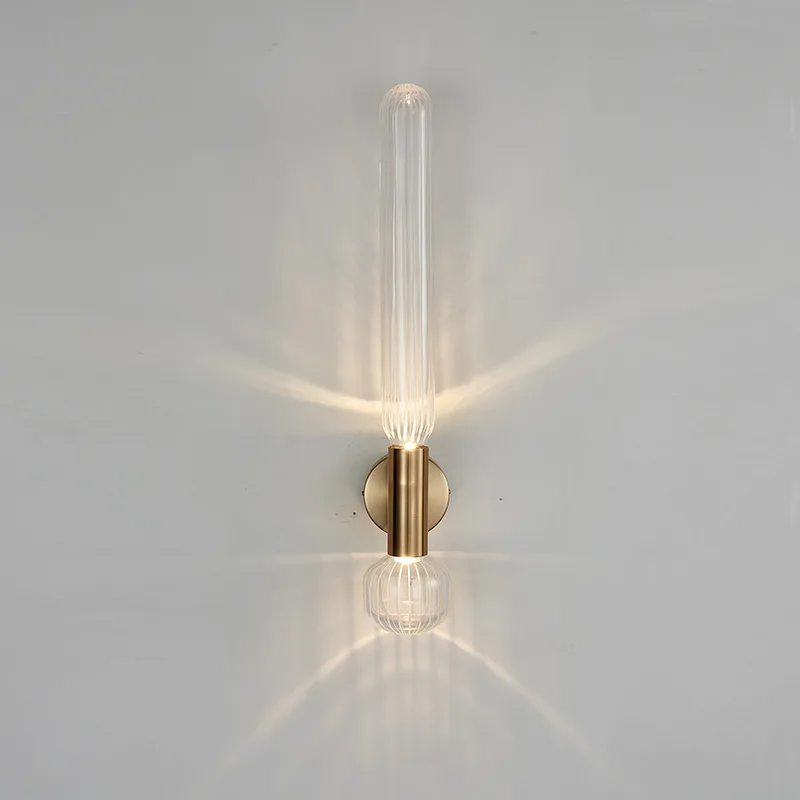 Modern Glass Living room Wall lamp Bedroom Restaurant Wall light Surface Mount 2 LED Bulb Gold Metal Sconce Loft Decoration