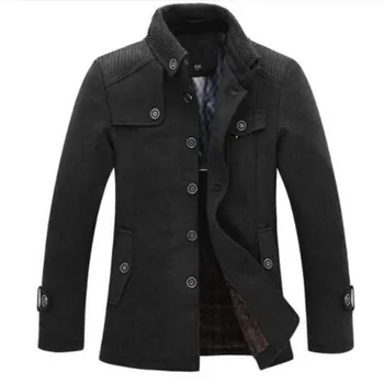 

dropshipping New Brand Winter Men's Wool Jacket Casual Coat Mens Thicken Jackets Men Overcoat Black/Gray Plus Size M-XXXL