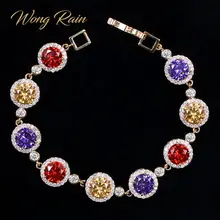 Wong Rain Romantic Cute 925 Sterling Silver Rubby Amethyst Citrine Gemstone Bangle Charm Bracelets Fine Jewelry Wholesale