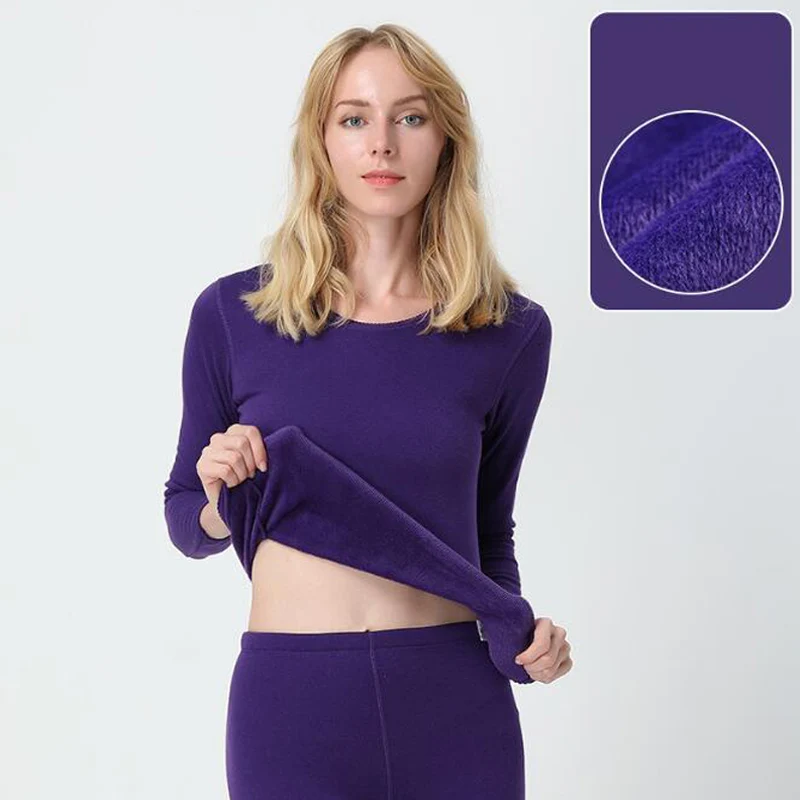Women Purple Термобелье из плотного флиса для мужчин и женщин, подштанники, зимняя термо рубашка+ штаны, комплект теплой одежды - Цвет: Women Purple