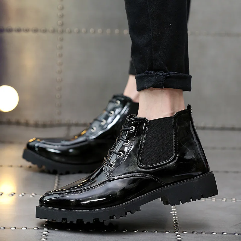 

Fashion Leisure Men Motorcycle Boots Patchwork Casual Sewing Lace up Boots Ankle Round Toe Low Outdoor Working Shoes