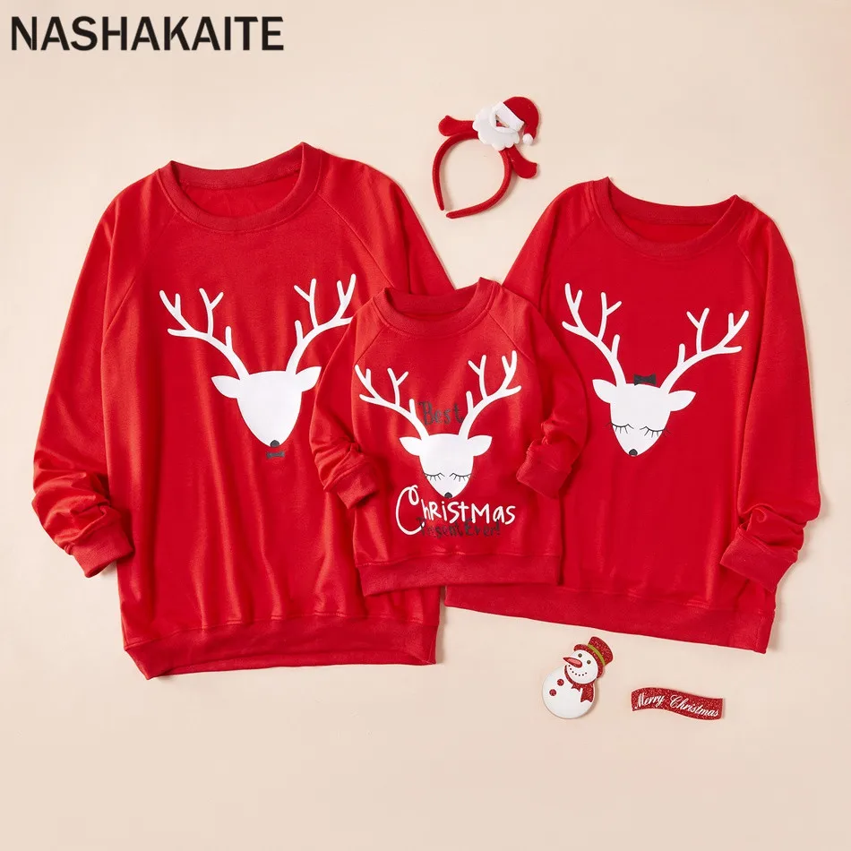 Christmas Elk NASHAKAITE/свитшоты для всей семьи; пуловер с принтом оленя и надписью; Рождественские толстовки; одинаковые топы для всей семьи для женщин, мужчин и детей - Цвет: Christmas Elk