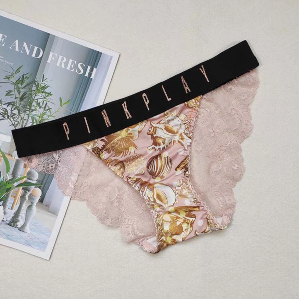 Wide-brimmed Letters Lace Underwear Women Sexy Ice Silk Panties Seamless Lingerie Female Comfortable Briefs | Женская одежда