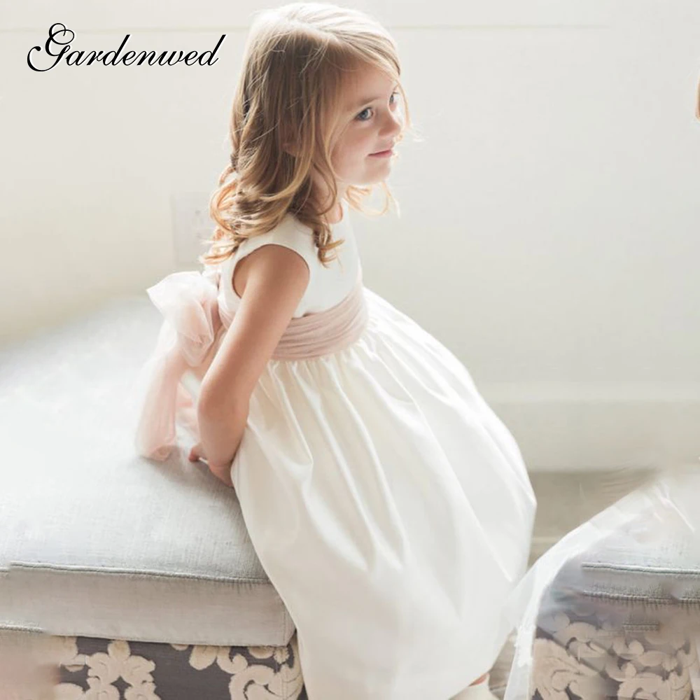 

Simple Ivory Puffy Lovely Flower Girl Dresses Kid Bow Sashes Wedding Party Dress Tulle Ball Gown,Communion Dresses
