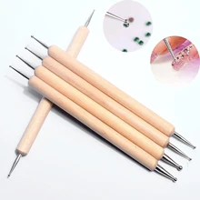 5Pc/Set Double-header Dot Pen Wood Pole Nail Art Dot Drill Pen Nails Tools Nail Dotting Tool  Rhinestone Pick Up Tool