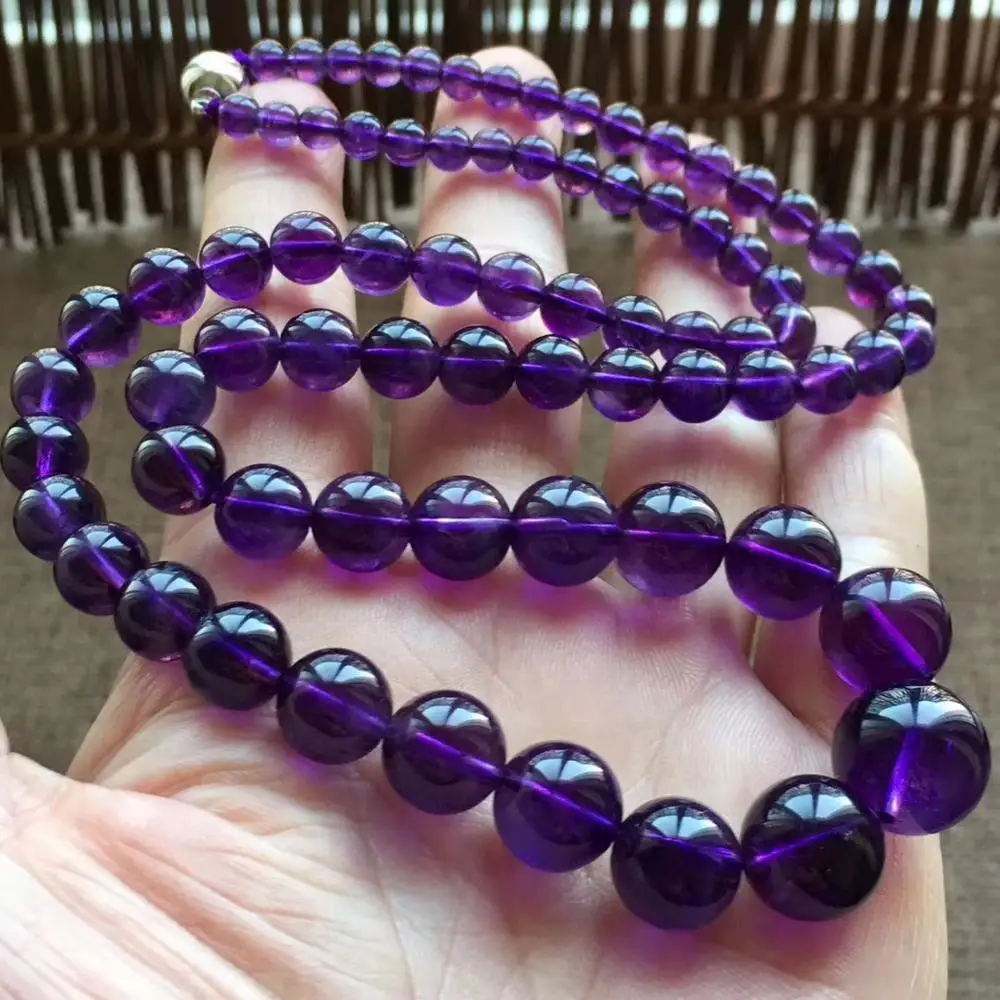 

6-13mm Natural Purple Amethyst Quartz Crystal Women Man Clear Round Beads Necklace Healing Stone Necklace Jewelry AAAAA