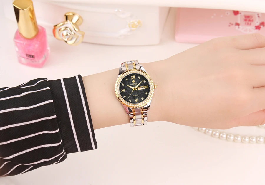 WWOOR, полностью золотые часы, женские часы-браслет, водонепроницаемые ЖЕНСКИЕ НАРЯДНЫЕ часы из нержавеющей стали, Женские кварцевые наручные часы, Reloj Mujer