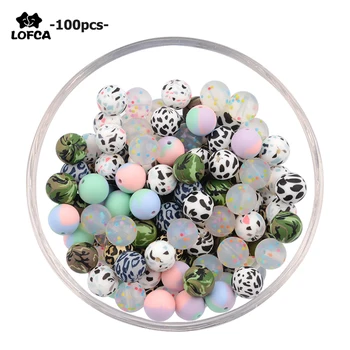 

LOFCA 100pcs Tie dye leopard Terrazzo Dalmatian camo Silicone Loose Beads Silicone Teether BPA Food Grade Necklace Jewelry