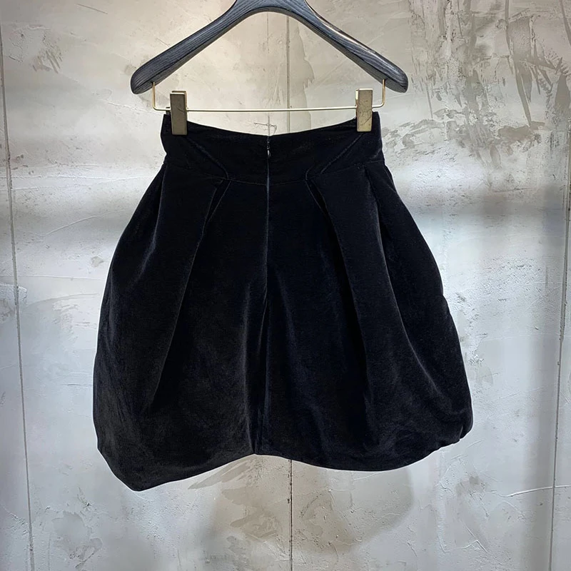 TWOTWINSTYLE Velour Ruched Skirt For Female Casual High Waist Autumn A-Line Women's Skirts Fashion Clothing Tide New