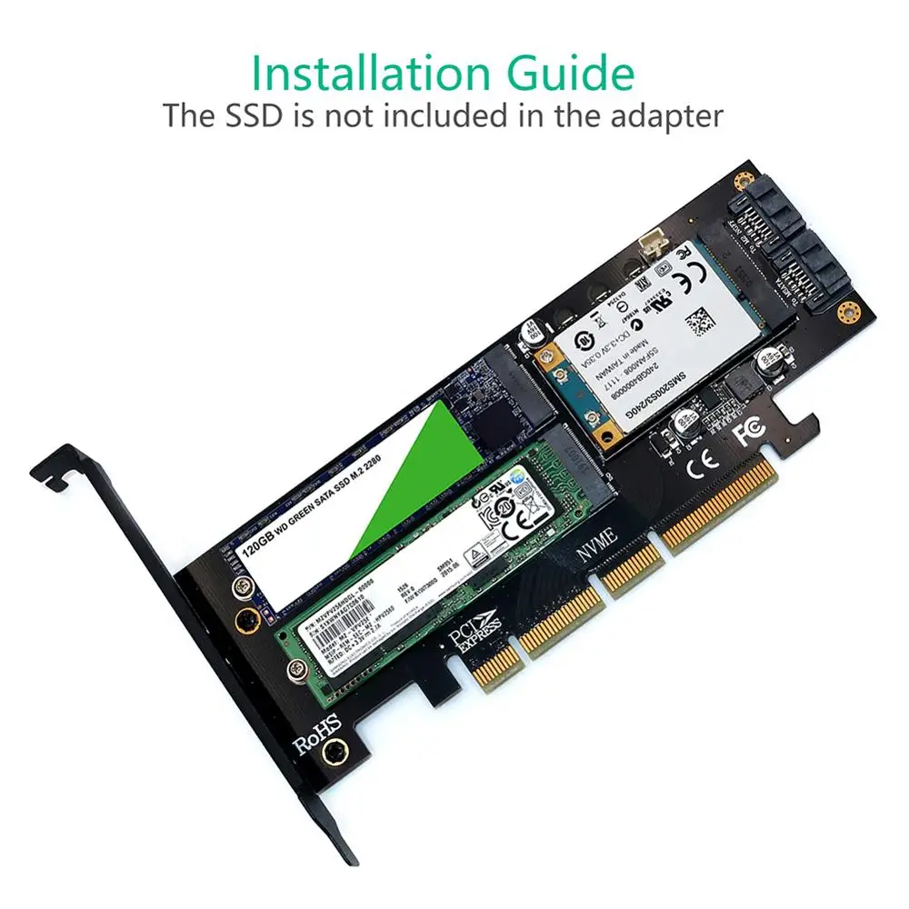 3 in 1 mSATA M.2 PCIE NVMe SSD to PCI-E 3.0 4X SATA 3.0 Adapter Card for M2 NVMe AHCI SATA mSATA Solid State Disk Converter