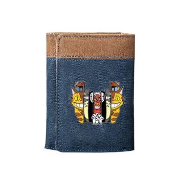 

Spirited Away No Face Man Print Short Wallet Demin Blue Patchwork Money Bag Canvas Coin Purse Kawaii ID Card Hoder Carteira