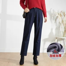 LEIJIJEANS, новинка, большие размеры, женские, низкая, эластичная, высокая талия, свободные, плюс бархат, Харлан, джинсы, свободные, повседневные, темно-синие, женские джинсы 9238r