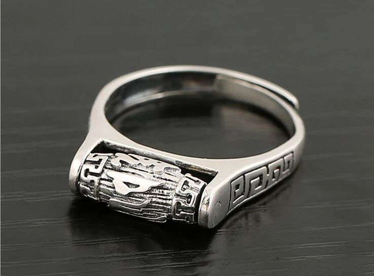 

Hot selling S925 Sterling Silver Fashion Thai silver six character real words bucket bead rotating Charm Ring for men and women