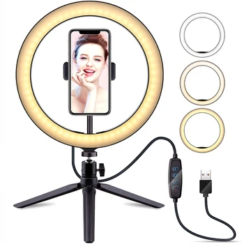 

LED Ring Light 10.2" with Desk Tripod Stand Phone Holder for YouTube Video Live Streaming Makeup RingLight Photography Lamp