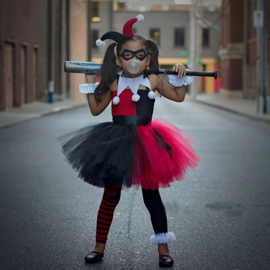 Платье пачка для девочек Harley Quinn с повязкой на голову и маской нарядный Детский