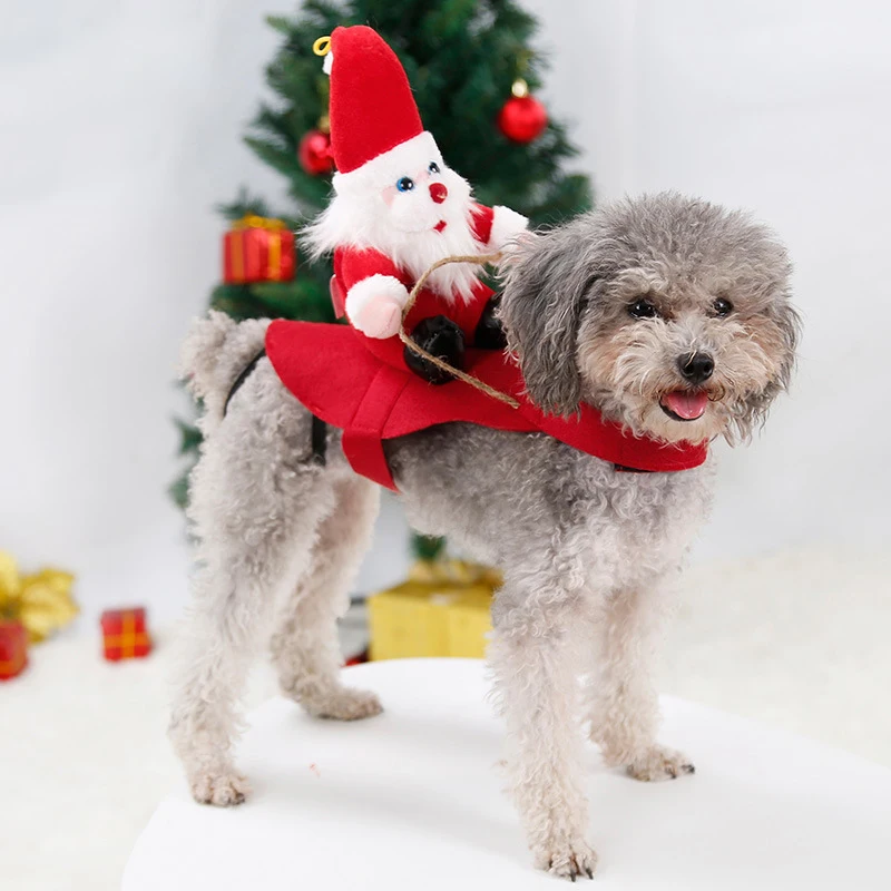 Dog Christmas Clothes Pet Costumes Santa Claus Riding A Deer Jacket Coat Pets Party Clothing Dog Costumes for Small Large Dog