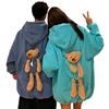 Autumn Hoodies Women Thicken Plus Velvet Bear Toy In Back Big Pocket Warm Soft Hooded Sweatshirt Couple Matching Pullover Top ► Photo 1/6