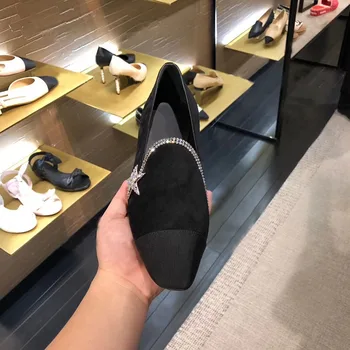 

Shoes Women Spring And Summer Leisure Flats Suede Leather Pointed Toe Flats Sexy Crystal Flats Zapatos De Mujer Shoes Women