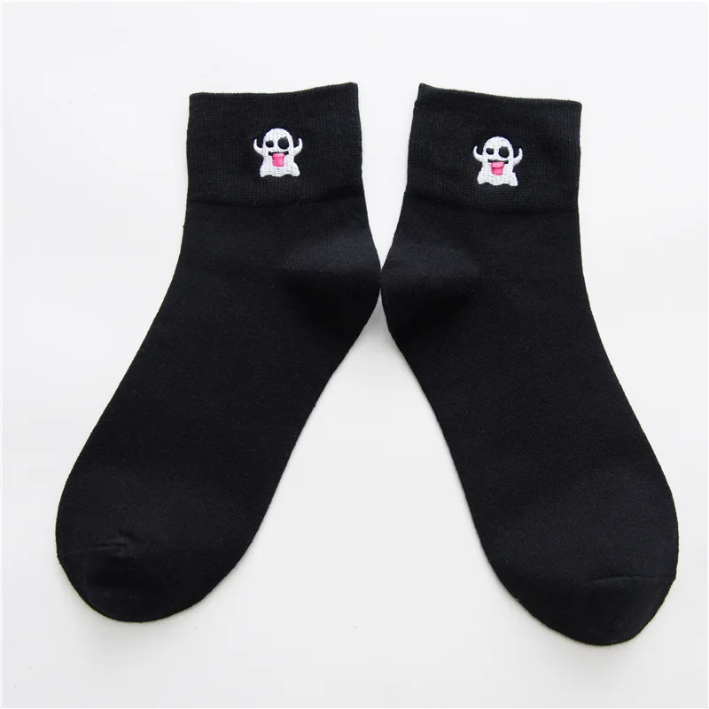 Black Grimace Women Socks Autumn Winter New Cotton Embroidery Cartoon Black White Tube Ladies College Wind Personality Casual Sports Sock - Color: Black Grimace