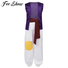 Детский костюм «арабский принц» для мальчиков; карнавальный костюм на Хэллоуин для маленьких детей; вечерние платья; жилет без рукавов; топы со штанами и поясом